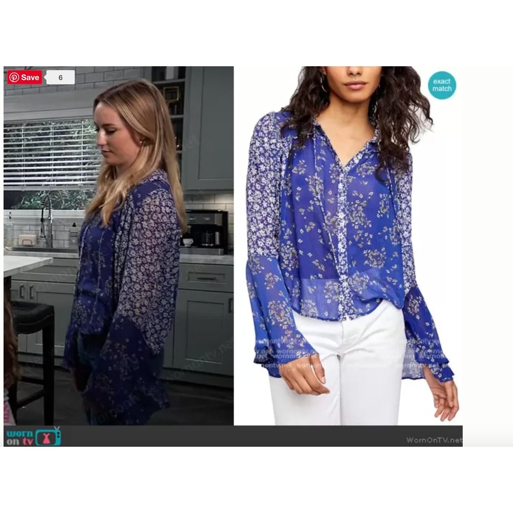 NWT Free People Floral Blouse‎ Bell Sleeve Bohemian Rosalie Wrap Top Blue Size S